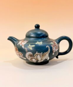 ấm tử sa pha trà nguyên khoáng đất cũ lục nê dáng hoa dĩnh họa mèo 200ml ATS211.