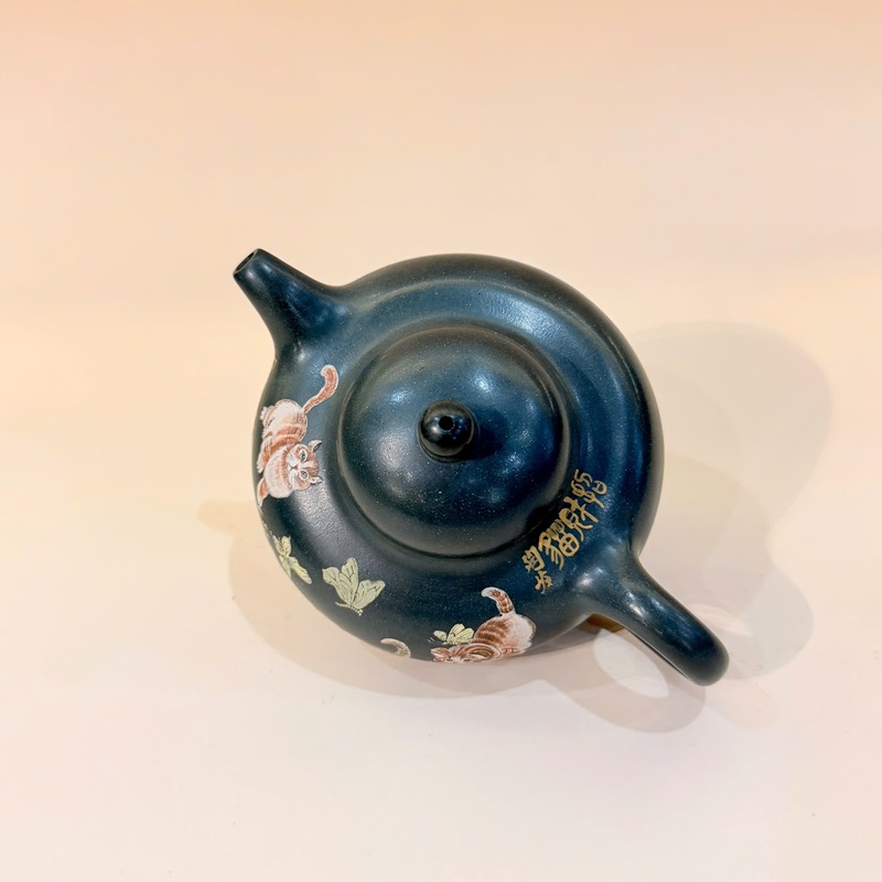 Ấm Tử Sa Đất Cũ Lục Nê Dáng Hoa Dĩnh Họa Mèo 200ml ATS211 - Ảnh 3