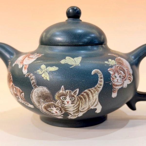 Ấm Tử Sa Đất Cũ Lục Nê Dáng Hoa Dĩnh Họa Mèo 200ml ATS211 - Ảnh 5