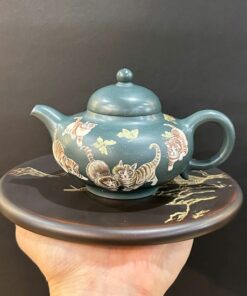 ấm tử sa pha trà nguyên khoáng đất cũ lục nê dáng hoa dĩnh họa mèo 200ml ATS211