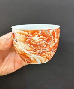 chén cảnh đức gốm phàn hồng thái vẽ tay rồng thủ công cao cấp 120ml CS93.