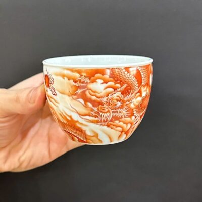chén cảnh đức gốm phàn hồng thái vẽ tay rồng thủ công cao cấp 120ml CS93.