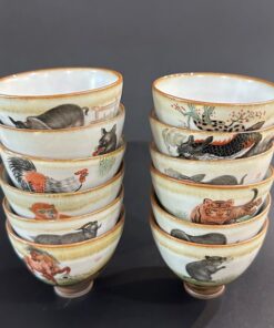 Chén sứ cảnh đức gốm thái hội thủ công vẽ tay 12 con giáp 85ml dáng cao uống trà ngon