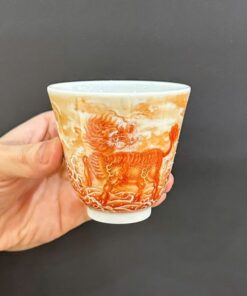 chén trà cảnh đức gốm phàn hồng thái cao cấp vẽ tay kỳ lân làm ly chủ đẹp 120ml CS92