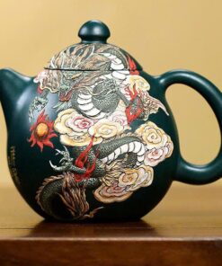 ấm tử sa đắp nổi rồng đất cũ lục nê nguyên khoáng dáng long đán đẹp 240ml.