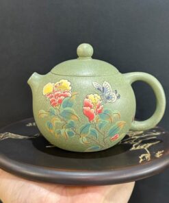 ấm trà tử sa tây thi nguyên khoáng đất cũ lục nê hoa mẫu đơn 200ml thủ công đẹp