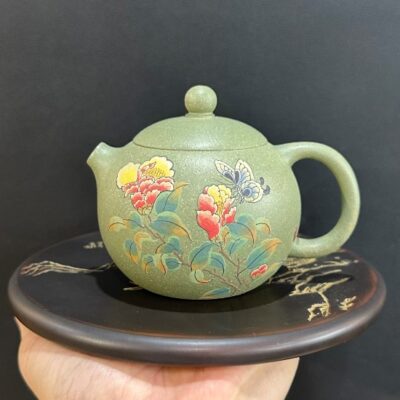 ấm trà tử sa tây thi nguyên khoáng đất cũ lục nê hoa mẫu đơn 200ml thủ công đẹp