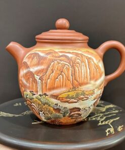 ấm tử sa cung đăng đất cũ họa sơn thủy thủ công cực đẹp 300ml pha trà cực ngon