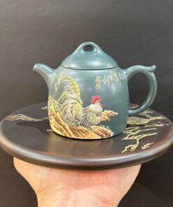 Ấm tử sa đất cũ nguyên khoáng lục nê tần quyền đắp nổi gà đẹp 180ml ATS172