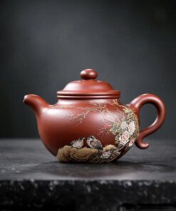 ấm tử sa đắp nổi chim hoa nguyên khoáng đất cũ dáng chuyết chỉ 280ml ATS297.