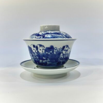 ấm trà sứ cảnh đức cao cấp dáng tiềm trà vẽ bách nhi đồ đẹp 180ml AS08.