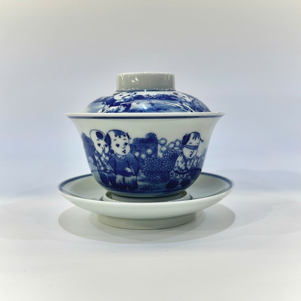 ấm trà sứ cảnh đức cao cấp dáng tiềm trà vẽ bách nhi đồ đẹp 180ml AS08.