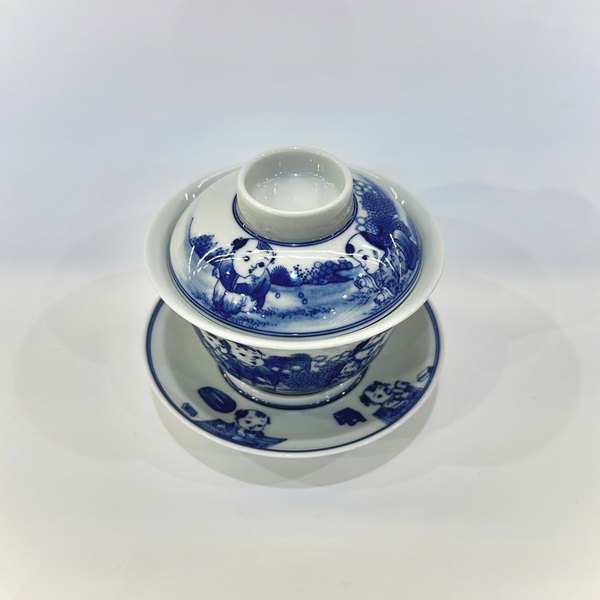 Ấm trà sứ cảnh đức cao cấp dáng tiềm trà vẽ bách nhi đồ đẹp 180ml AS08 - Ảnh 2