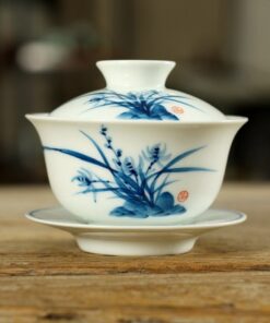 ấm trà sứ cảnh đức vẽ tay hoa lan dáng chén khải 150ml đẹp AS07