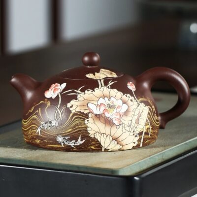 Ấm Tử Sa Đất Cũ Bán Nguyệt Tử Nê Đài Hoa Sen 300ml ATS107