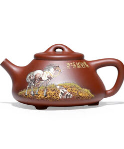 ấm trà tử sa thạch biều nghi hưng cao cấp đắp nổi ngựa đẹp pha trà quần ẩm 300ml.