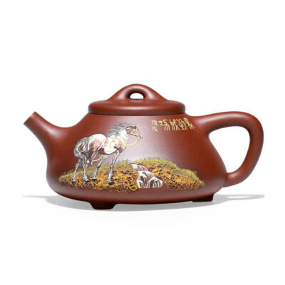 ấm trà tử sa thạch biều nghi hưng cao cấp đắp nổi ngựa đẹp pha trà quần ẩm 300ml.