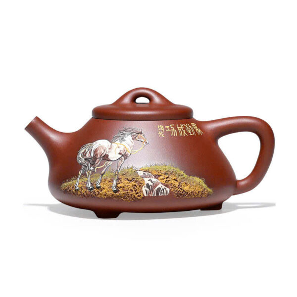 ấm trà tử sa thạch biều nghi hưng cao cấp đắp nổi ngựa đẹp pha trà quần ẩm 300ml.