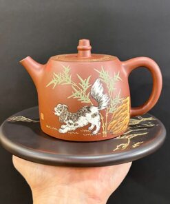 bình trà tử sa nguyên khoáng đất cũ thủ công hình chó Hữu Dư Phú Quý Phúc Lạc Minh Tài