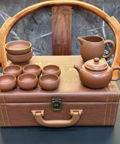 bộ ấm trà tử sa cao cấp nê hưng dáng biển phúc hộp da đẹp pha trà ngon đi biếu