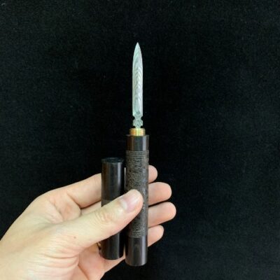 dao khư trà phổ nhĩ lưỡi inox cán gỗ mun và hương 17cm khắc rồng.