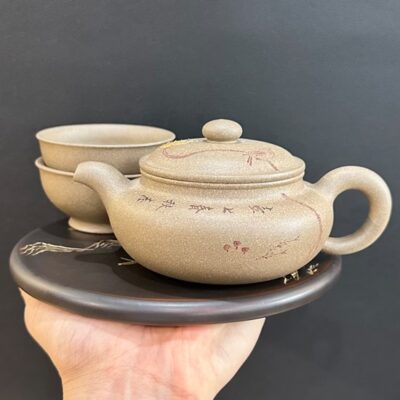 ấm tử sa cao cấp đất cũ biển phúc kèm 2 chén thủ công đẹp 230ml ATS322