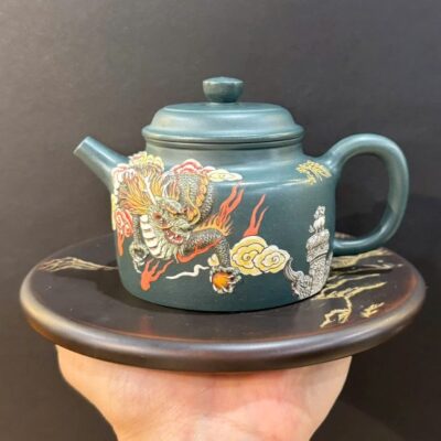 ấm tử sa đắp nổi rồng cao cấp nguyên khoáng đất cũ lục nê đẹp pha trà ngon 250ml
