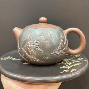 ấm tử sa nê hưng cao cấp dáng tây thi khắc sơn thuỷ thủ công đẹp pha trà ngon 300ml.