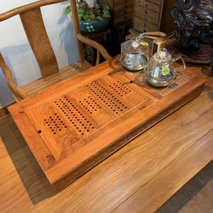 bộ bàn trà điện đa năng khung gỗ hương đá kèm bộ ấm đun nước pha trà tự động xoay.