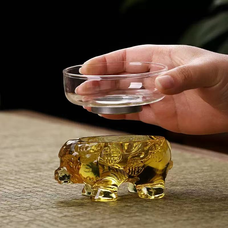 Lọc trà thủy tinh cao cấp hình trâu vàng màng lọc inox bền đẹp LT09 - Ảnh 3