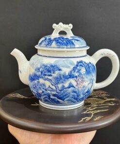 ấm trà sứ cảnh đức cao cấp vẽ tay họa sơn thủy thủ công pha trà quần ẩm đẹp 330ml.