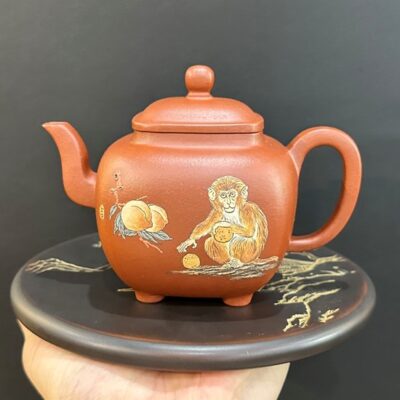 ấm tử sa đất cũ nguyên khoáng thủ công hình khỉ đẹp 300ml pha trà ngon