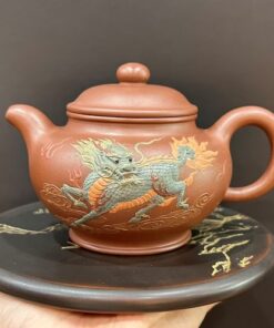 ấm tử sa chuyết chỉ nghi hưng nguyên khoáng đế tào thanh cũ đắp nổi kỳ lân thủ công 350ml.