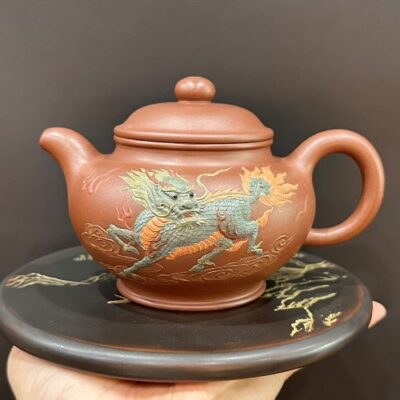 ấm tử sa chuyết chỉ nghi hưng nguyên khoáng đế tào thanh cũ đắp nổi kỳ lân thủ công 350ml.