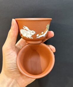 chén tử sa nguyên khoáng đất cũ thủ công hình thủ đẹp 100ml uống trà đối ẩm