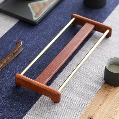 giá gác ly trà bằng gỗ hương kết hợp đồng để úp cốc chén đẹp dài 28cm