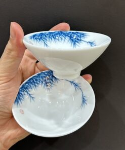 chén cảnh đức dáng nón họa trúc vẽ tay làm ly trà đẹp cỡ vừa bày 6 cái