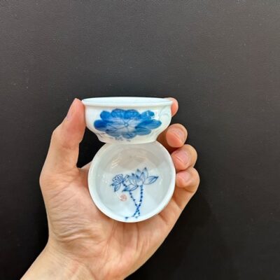 chén cảnh đức trấn giang tây cao cấp thủ công họa tiết sen dáng đẹp dung tích 40ml.