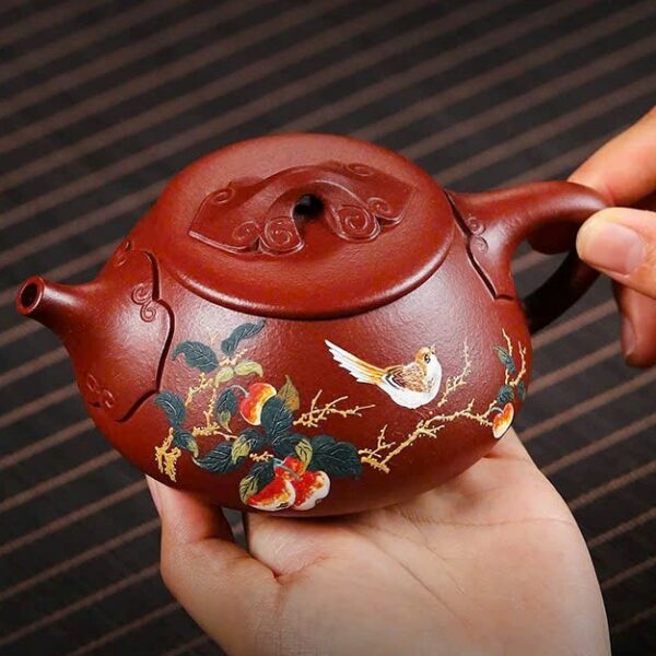 ấm tử sa thạch biều nguyên khoáng đất cũ hình chim hoa đẹp 240ml ATS30.