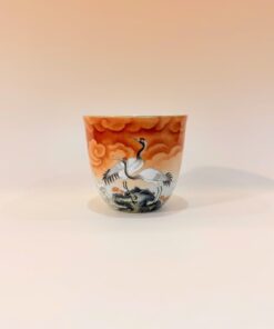 Chén sứ Cảnh Đức men Phấn Thái "Song Hạc Vọng Nguyệt" CS51