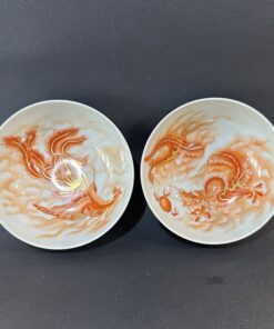 chén sứ cảnh đức vẽ tay long phụng gốm sứ phấn thái cực phẩm nhân gian 100ml .