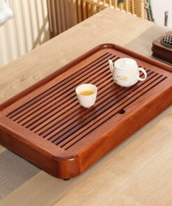 khay trà gỗ hương để ấm chén trà bền đẹp dạng hộp dài 47x26cm chứa nước bên trong