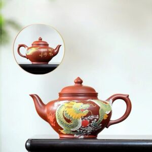 ấm tử sa hình rồng Long Đằng Tứ Hải nguyên khoáng đất cũ 250ml nghệ nhân cao cấp.