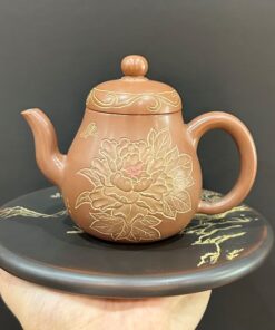 ấm tử sa nê hưng tư đình cao cấp khắc hoa mẫu đơn thủ công 250ml đẹp pha trà ngon.