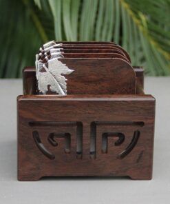 lót ly trà gỗ gụ đính bạc dùng làm đế chén trà bền đẹp dáng vuông có khay chứa