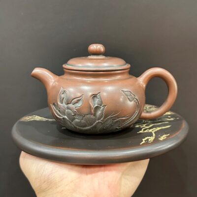 ấm tử sa nê hưng dáng biển phúc khắc sen thủ công cao cấp cực đẹp hỏa biến nâu 220ml.