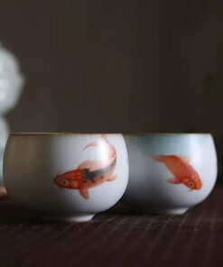 Chén sứ cảnh đức cá chép koi vẽ tay nung củi đẹp 80ml CS52