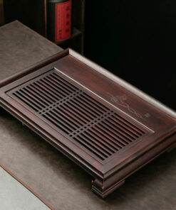 Khay trà bằng tre đựng ấm chén đẹp họa tiết ngựa 50x34cm KTT18