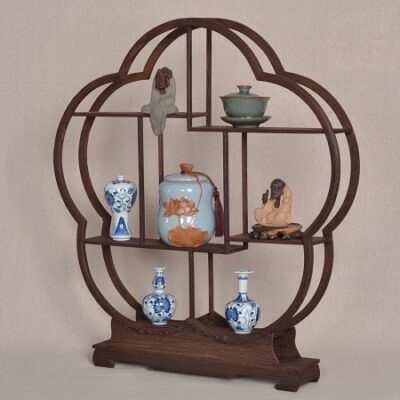 kệ gỗ trà bằng gỗ cánh gà bày ấm chén trà lục bình cỡ nhỏ bền đẹp dáng hoa 60cm