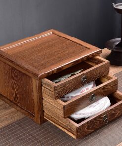 hộp đựng trà phổ nhĩ bằng gỗ mun dạng 3 ngăn kéo tiện lợi để bảo quản trà bánh loại 357g